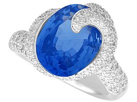 9.20ct Ceylon Sapphire and 2.05ct Diamond, 18ct White Gold Ring - Vintage Circa 1990