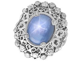 Vintage 11.51ct Star Sapphire and Diamond Platinum Ring