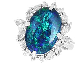 Vintage 4.70ct Black Opal and 1.08ct Diamond, Platinum Cocktail Ring