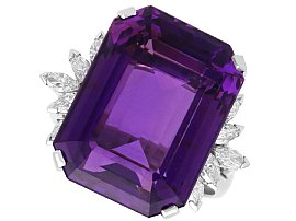 Vintage 25.37ct Amethyst and Diamond, 14ct White Gold Ring