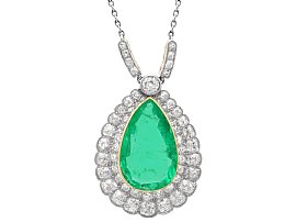 Antique 5.02ct Pear Cut Emerald and 4.35ct Diamond, 15ct Yellow Gold Pendant