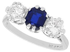 1.26ct Basaltic Sapphire and 0.94ct Diamond, Platinum Trilogy Ring - Contemporary 2007