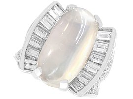 Antique 4.84ct Moonstone and 1.87ct Diamond, Platinum Ring