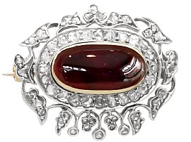 Antique 3.91ct Garnet and Diamond, 10ct Yellow Gold Brooch