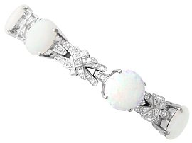 Vintage 9.41ct White Opal, 2.52ct Diamond and 18ct White Gold Bracelet