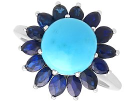 Vintage 3.75ct Turquoise and 2.81ct Sapphire Cluster Ring in 18ct White Gold 