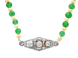 Single Strand 29.30ct Emerald and Pearl Necklace with 0.25ct Diamond, Platinum and 18ct Yellow Gold Clasp - Antique French Circa 1920