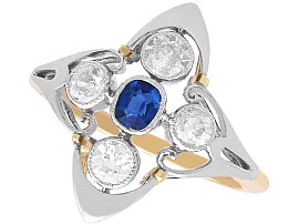 0.21ct Sapphire and 0.45ct Diamond, 14ct Yellow Gold Ring - Antique Circa 1935