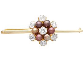 Antique Pearl and 1.62ct Diamond, 15ct Yellow Gold Bar Brooch