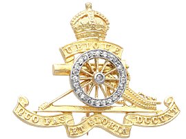 Antique Diamond and 18ct Yellow Gold Royal Artillery Brooch