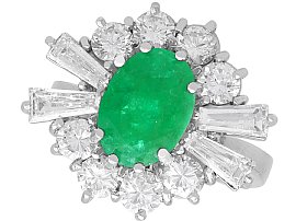 2.31ct Emerald and 2.12ct Diamond, 18ct White Gold Cluster Ring - Vintage Circa 1970