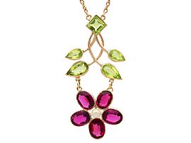 2.75ct Garnet, 2.35ct Peridot and Pearl, 9ct Rose Gold Pendant - Antique Circa 1910