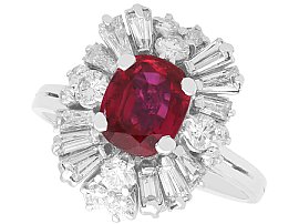 Viintage 2.13ct Thai Ruby and 1.56ct Diamond, 18ct White Gold Cluster Ring