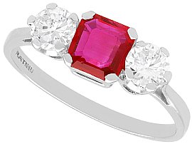 0.60ct Burmese Ruby and 0.66ct Diamond, Platinum Trilogy Ring - Antique Circa 1915