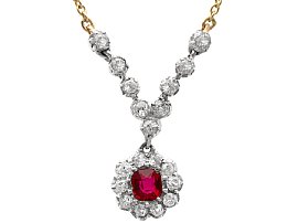 0.30ct Ruby and 0.57ct Diamond, 9ct Yellow Gold Pendant - Antique Circa 1880