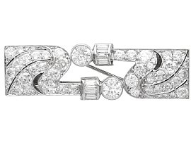 Art Deco 4.14ct Diamond and 18ct White Gold Double Clip Brooch