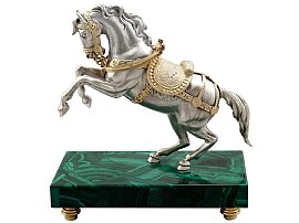 Vintage Sterling Silver and Gilt Horse Sculpture on Malachite Base