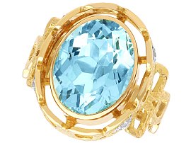 Vintage 8.51ct Aquamarine and Diamond, 18ct Yellow Gold Dress Ring