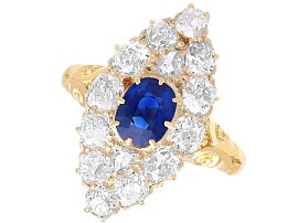 1.70ct Sapphire and 3.92ct Diamond, 15ct Yellow Gold Cluster Ring - Antique Circa 1930