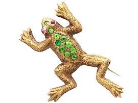 Victorian Garnet and Ruby, 15ct Yellow Gold Frog Brooch