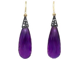 27.05ct Amethyst, Diamond and 18ct Yellow Gold Earrings - Antique Circa 1900