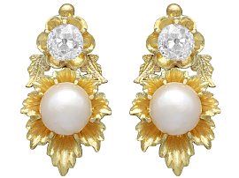 Antique Pearl, Diamond and 18ct Yellow Gold Earrings - Antique Circa 1900