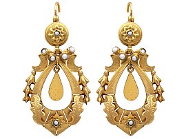Antique Natural Seed Pearl and 15ct Yellow Gold Drop Earrings