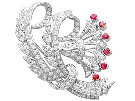 Vintage 4.65ct Diamond and Ruby, Platinum Floral Brooch