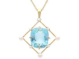 8.50ct Aquamarine and Pearl, 12ct Yellow Gold Pendant - Antique Circa 1930