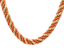 Vintage 24.30ct Coral and 18ct Yellow Gold Necklace - Italian Circa 1980