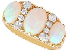 Victorian 4.20ct White Opal and Diamond, 18ct Yellow Gold Ring