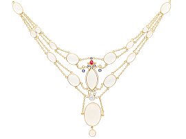 Antique 29.20ct Moonstone, Ruby, Sapphire and Diamond 18ct Yellow Gold Necklace