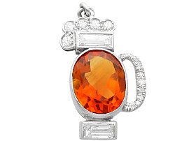 4.99ct Citrine and 0.89ct Diamond, Platinum Charm/Pendant - Antique Circa 1920