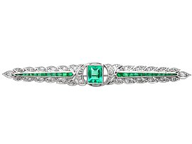 1.10ct Emerald and 0.28ct Diamond, Platinum Bar Brooch - Antique Circa 1920
