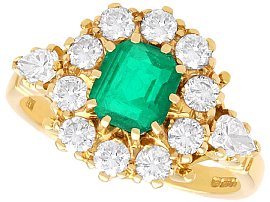 Vintage 0.93ct Emerald and 0.90ct Diamond Cluster Ring in 18ct Yellow Gold