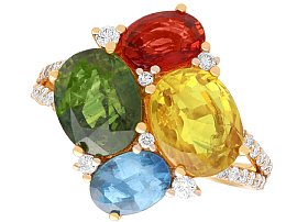7.99ct Multi-Coloured Sapphire and 0.34ct Diamond, 14ct Yellow Gold Ring - Vintage Circa 1980
