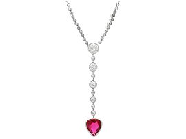 Antique 2.10ct Pear Cut Ruby and 2.04ct Diamond, Platinum Pendant