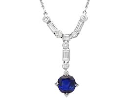 Art Deco 3.83ct Madagascar Sapphire and 0.90ct Diamond, Platinum Pendant