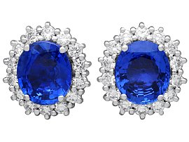 7.30ct Blue Ceylon Sapphire and 1.12ct Diamond Cluster Earrings in 18ct White Gold