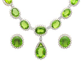 Vintage Peridot Necklace and Earring Set with Diamonds