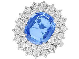 Vintage 6.14ct Ceylon Sapphire and 3.24ct Diamond, 14ct White Gold Cluster Ring