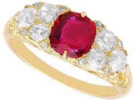 Antique 1.00ct Burmese Ruby and 0.80ct Diamond, 18ct Yellow Gold Dress Ring