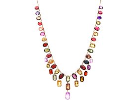 Antique 60.69ct Zircon, 6.63ct Amethyst and Iolite, 9ct Rose Gold Fringe Necklace