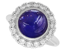 5.40ct Star Sapphire and 0.40ct Diamond, Platinum Cluster Ring - Antique Circa 1920