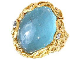 22.80ct Aquamarine and Diamond, 18ct Yellow Gold Ring - Vintage (1988)