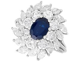 1.60ct Sapphire and 2.85ct Diamond, 18ct White Gold Cluster Ring - Vintage Circa 1960