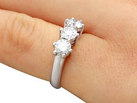 Diamond & 18ct White Gold Trilogy Ring 3/4 wearing view
