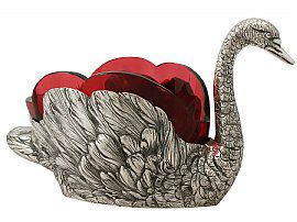 Italian Silver and Cranberry Coloured Glass 'Swan' Centrepiece - Antique Circa 1900