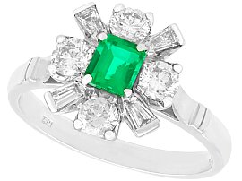 0.38ct Emerald and 0.54ct Diamond, 18ct White Gold Dress Ring - Contemporary 2008