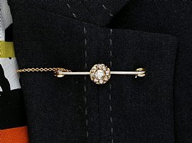 1900s Yellow Gold Diamond Bar Brooch wearing 